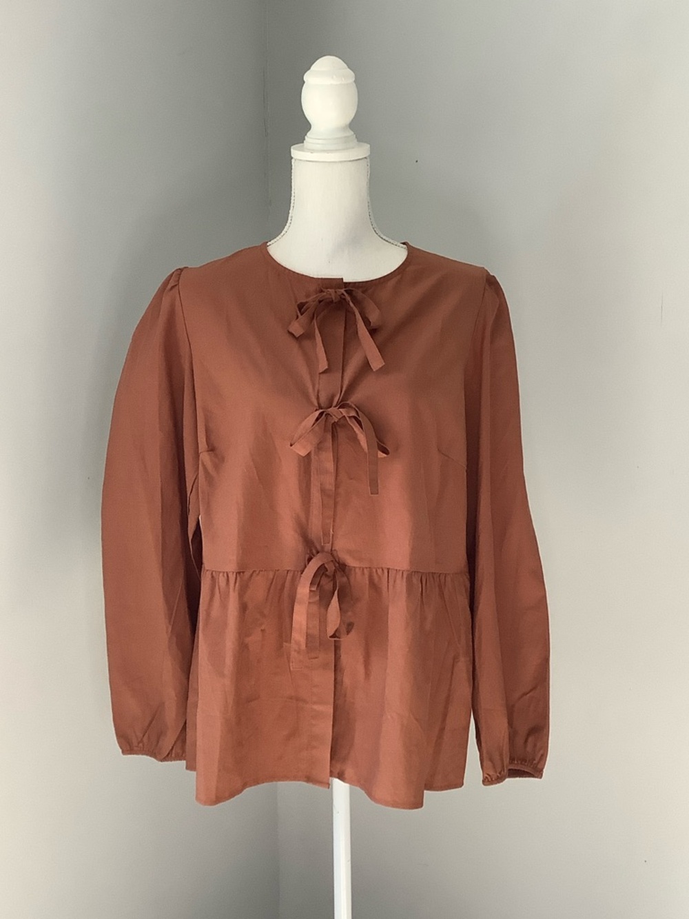 Tie-Front Peplum Blouse in Rust